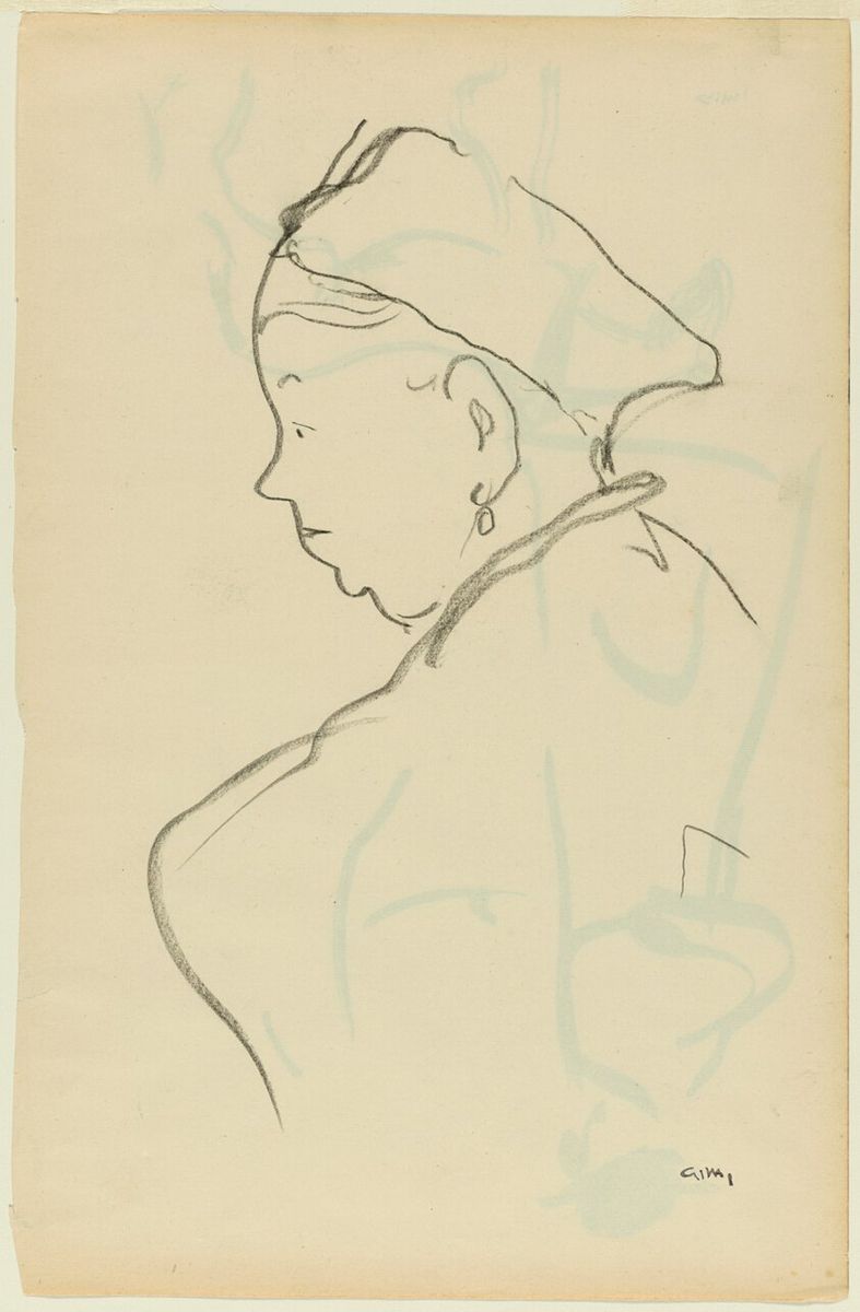 Bust of a Woman in Profile (recto); Sketches of a Walking Figure and a Horse (verso)