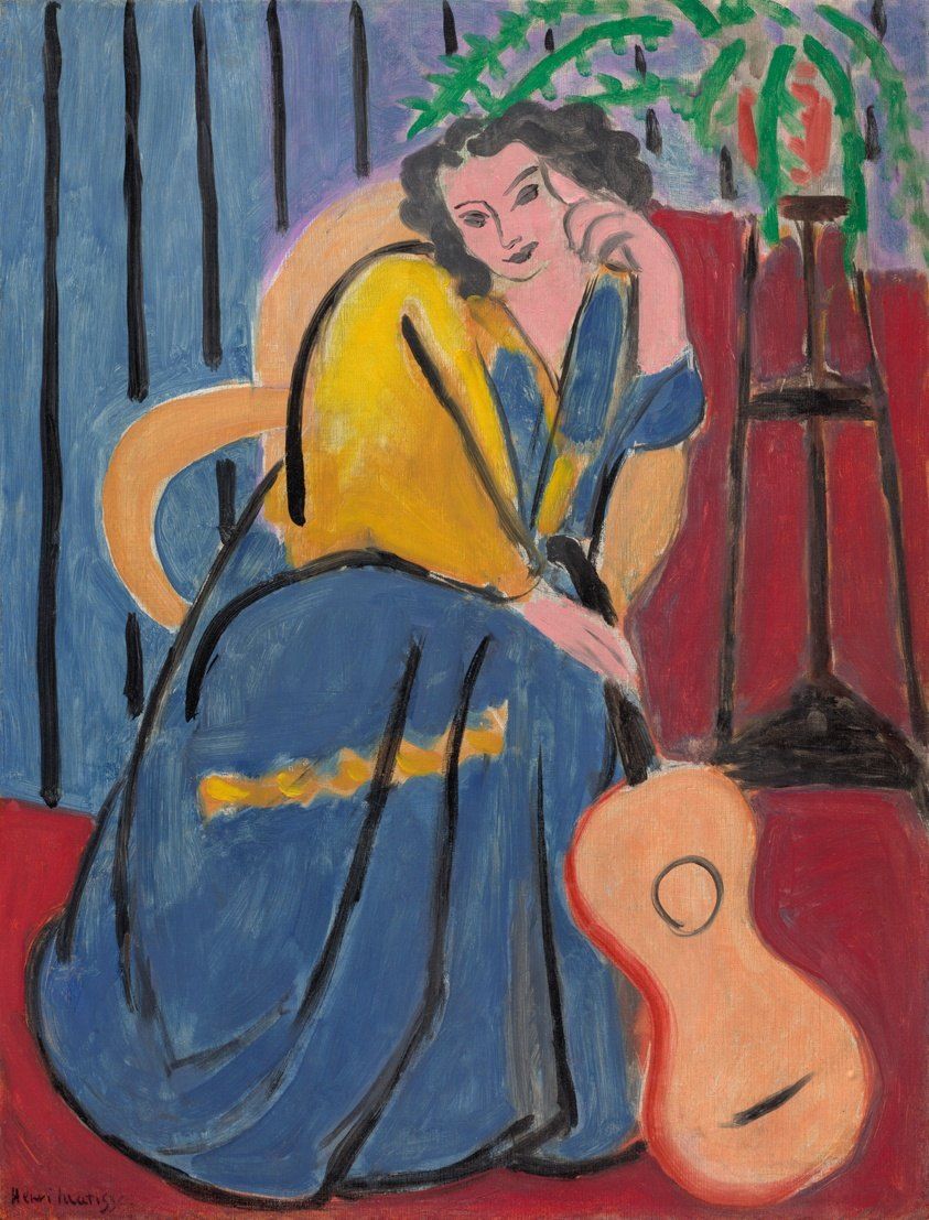 Girl in Yellow and Blue with Guitar